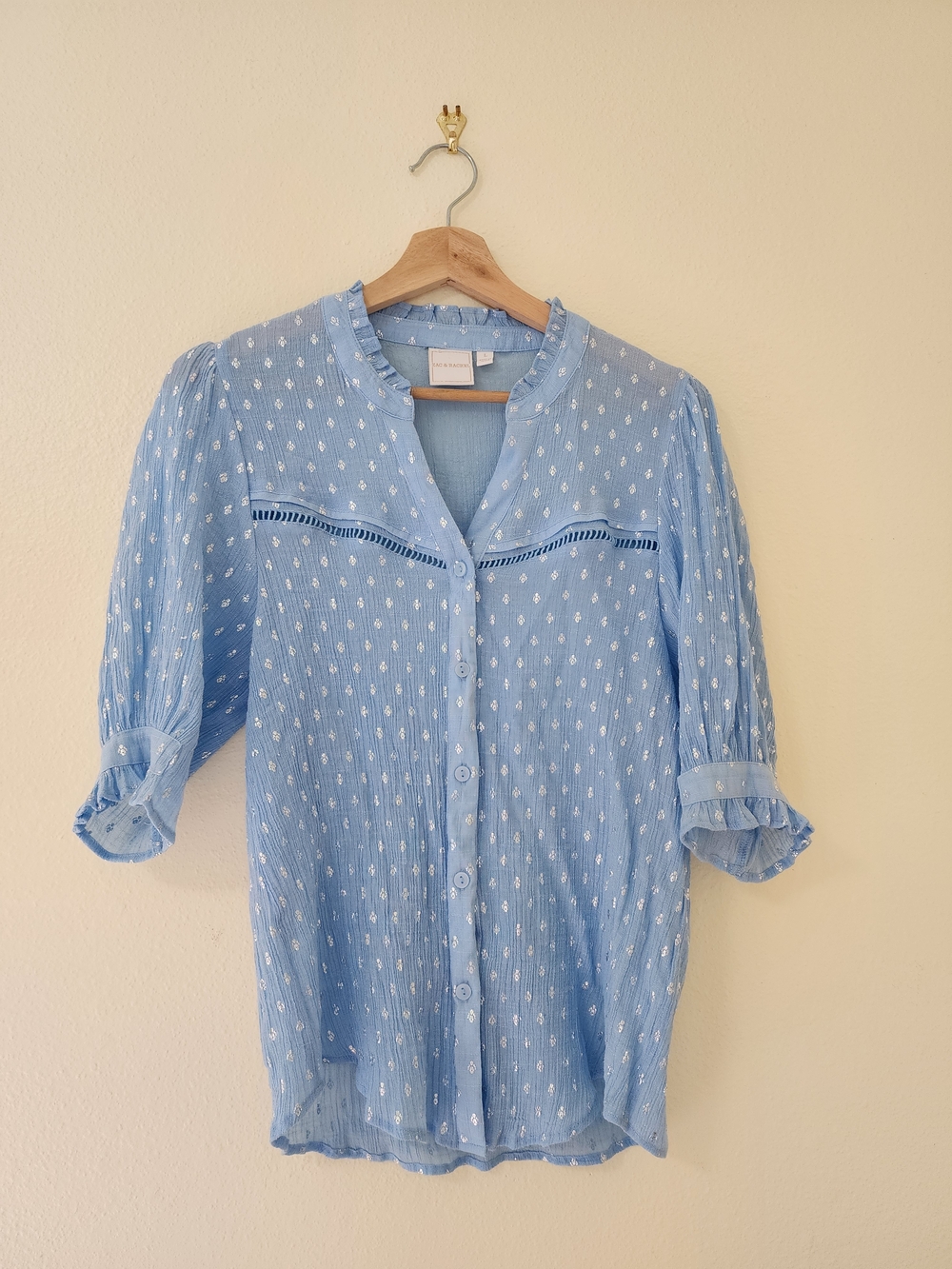 Zac & Rachel Light Blue Button-Down Blouse with Silver Dot Accents